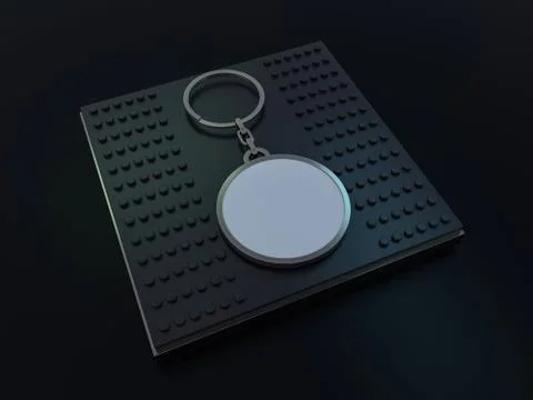Luxury round keychain with space for text or logo. 3D Stock Illustration