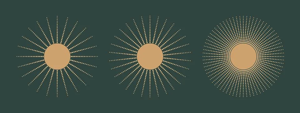 Luxury round sun frames with halftone, gradient circle. Vintage bohemian Stock Illustration