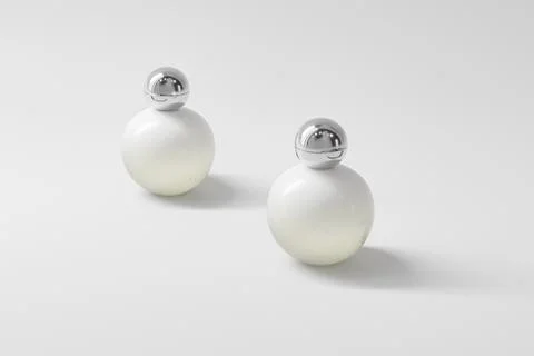 Luxury rounded shape cosmetic bottle with metallic Spherical flip Cap mockup Stock Illustration
