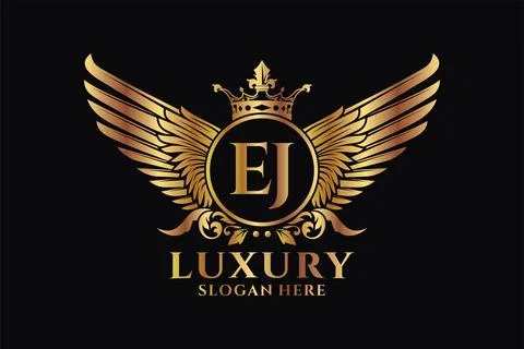 Luxury royal wing Letter EJ crest Gold color Logo vector, Victory logo, cre.. Stock Illustration
