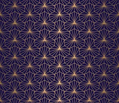 Luxury seamless geometric pattern with gold hexagon shape and line. Stock Illustration