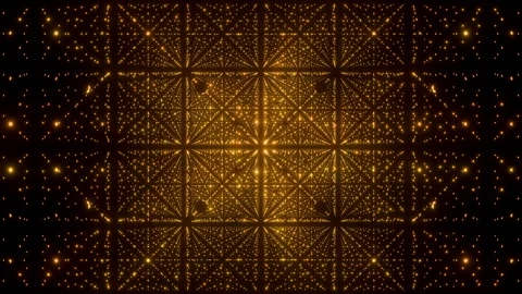 Luxury seamless loop animation of moving through geometric matrix of golden Video stock 342673870