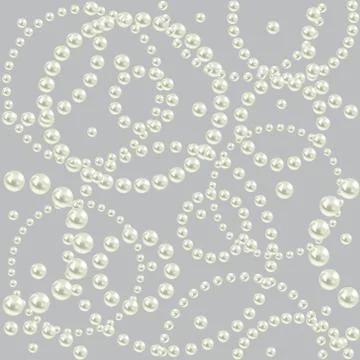 Luxury seamless pattern with round shape border white realistic pearls on gray Stock Illustration