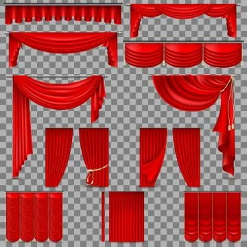 Luxury set of red velvet silk curtains. EPS 10 Stock Illustration