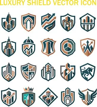 Luxury shield vector icon set featuring corporate and financial themes Ilustración de archivo