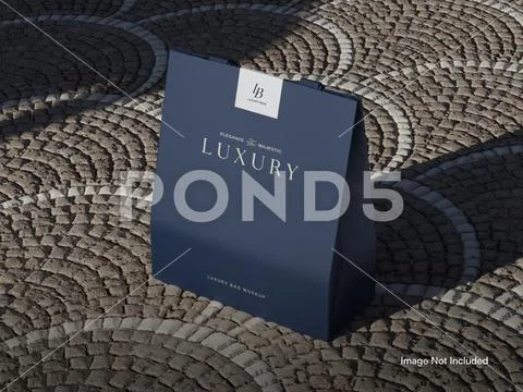 Luxury Shopping Bag Mockup on Stone Pavement PSD Template