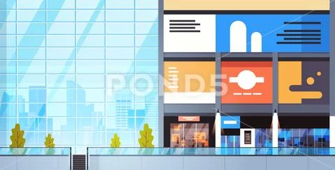 Luxury Shopping Mall Interior Empty Big Urban Retail Store Stock Illustration