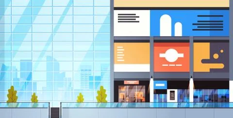 Luxury Shopping Mall Interior Empty Big Urban Retail Store Stock Illustration