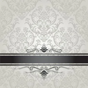 Luxury silver floral wallpaper pattern with black border イラスト素材