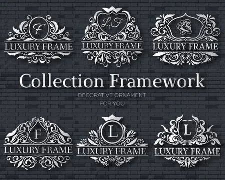 Luxury silver label set with logo ornament illustration concept. Stock Illustration