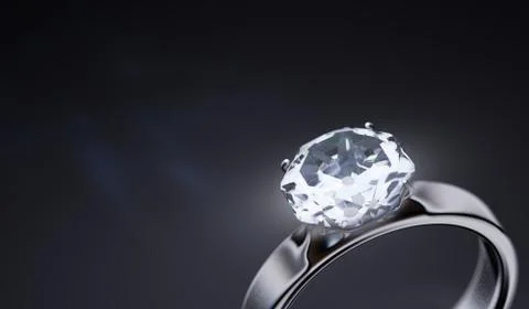 Luxury silver ring with diamond on black background. 3D rendered illustration 스톡 일러스트