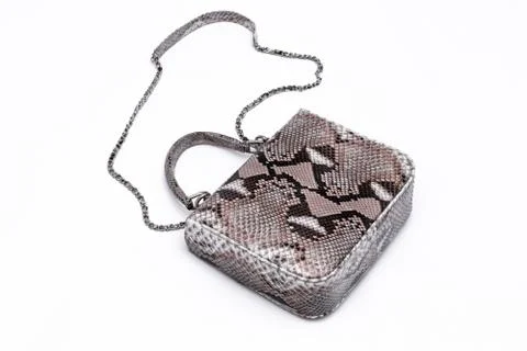 Luxury snakeskin python leather handbag isolated on a white background. Photos