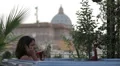 luxury spa - woman on the cell phone in jacuzzi - view of saint peter - wine HD Footage