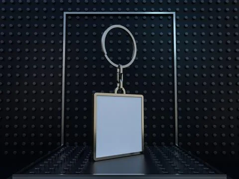 Luxury square keychain with space for text or logo. 3D Stock Illustration