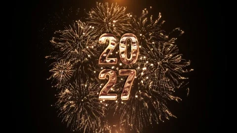 Luxury Stacked 2027 New Year Title with Sparkling Pyrotechnics Stock Footage 342636629