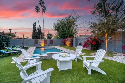 Luxury sunset pool Stock Photos
