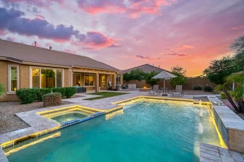 Luxury sunset pool Stock Photos