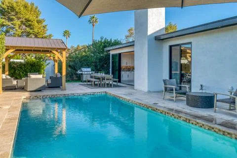 Luxury sunset pool Stock Photos