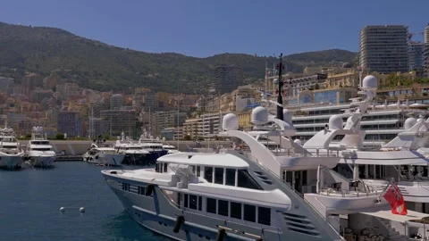 Luxury Superyachts in Monaco Harbor Monte Carlo 4K 스톡 동영상 343629670
