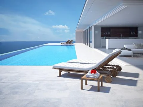 Luxury swimming pool. 3d rendering Illustrazione stock