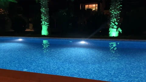 Luxury Swimming Pool At Night Stock Footage 205568128