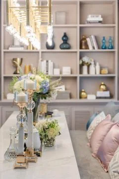 Luxury table set on dinnig table in dining room Stock Photos