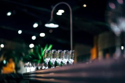 Luxury table settings for fine dining with and glassware, beautiful blurred   Stock Photos