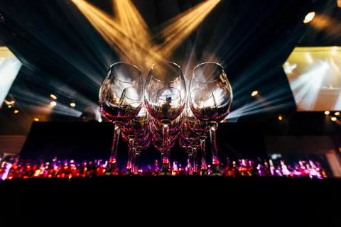 Luxury table settings for fine dining with and glassware, beautiful blurred   Stockfoto's