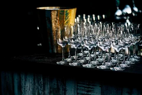 Luxury table settings for fine dining with and glassware, beautiful blurred   Stock Photos