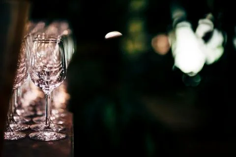 Luxury table settings for fine dining with and glassware, beautiful blurred   Stock Photos