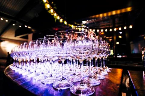 Luxury table settings for fine dining with and glassware, beautiful blurred   Stock Photos