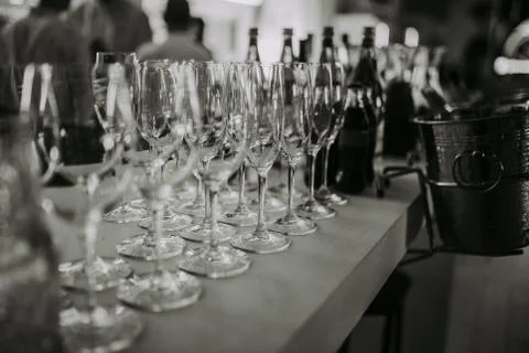 Luxury table settings for fine dining with and glassware, beautiful blurred b Stock Photos