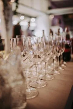 Luxury table settings for fine dining with and glassware, beautiful blurred b Stock Photos
