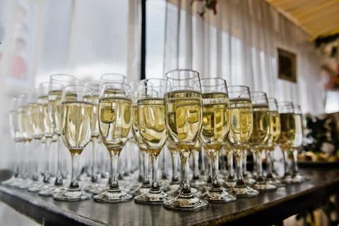 Luxury table settings for fine dining with and glassware, beautiful blurred b Foto stock