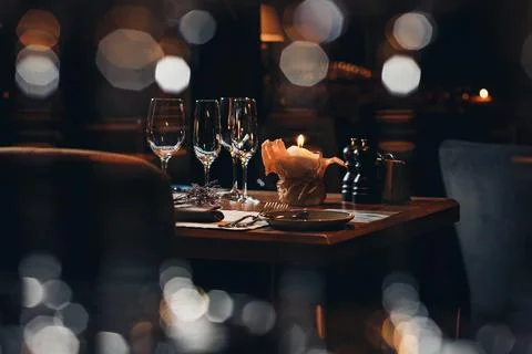 Luxury tableware beautiful table setting in restaurant Stock Photos