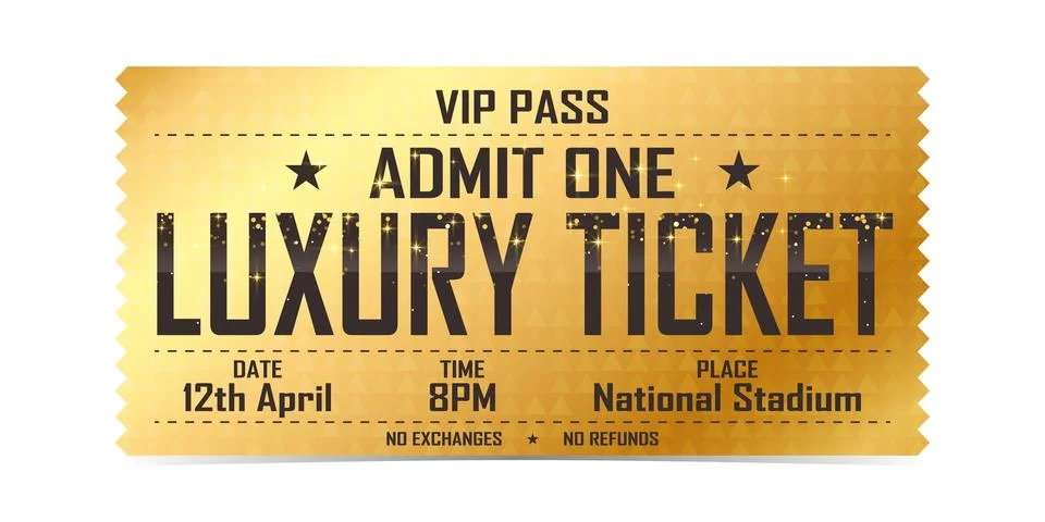 Luxury ticket vector template. Vector golden tickets isolated on backgound. Illustrazione stock