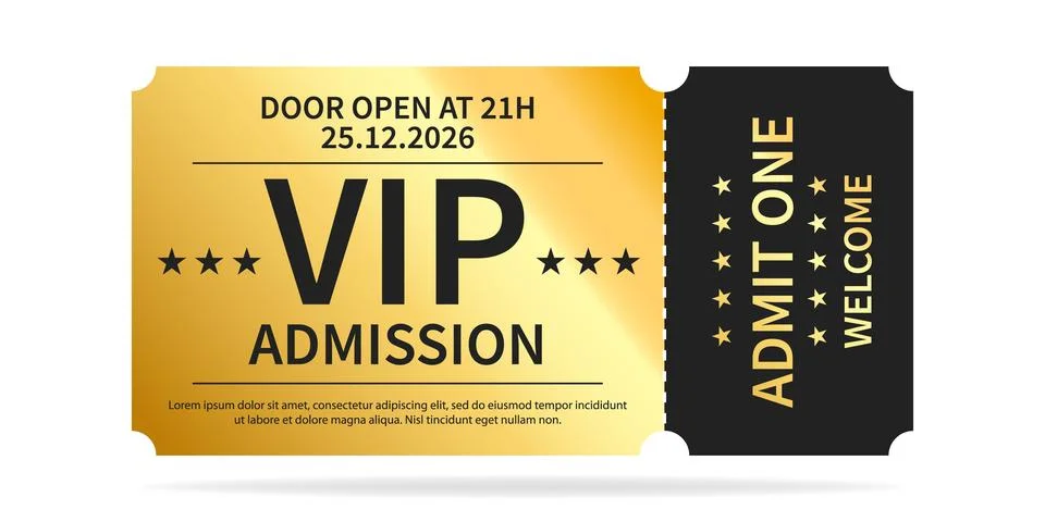 Luxury ticket vector template. Vector golden tickets isolated on backgound. Stock Illustration