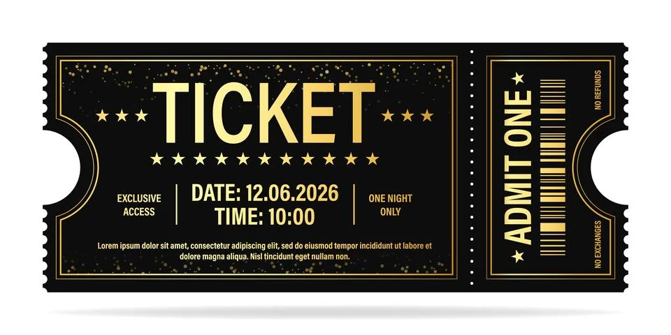 Luxury ticket vector template. Vector golden tickets isolated on backgound. Stock Illustration