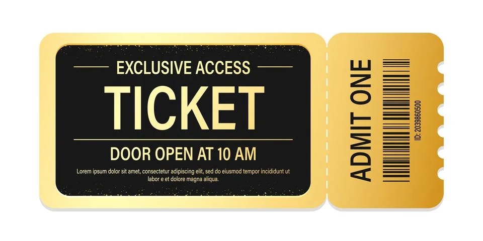 Luxury ticket vector template. Vector golden tickets isolated on backgound. Stock Illustration