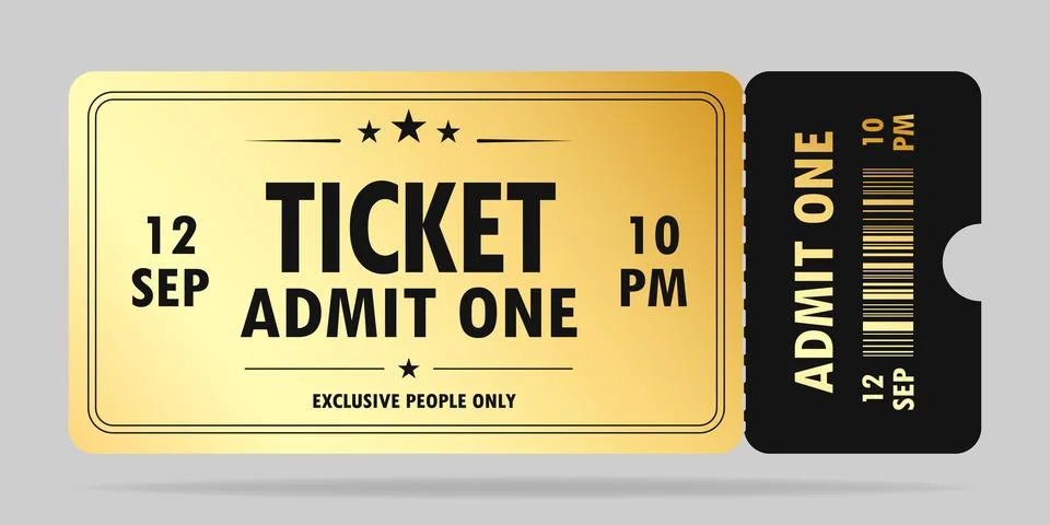 Luxury ticket vector template. Vector golden tickets isolated on backgound. Stock Illustration