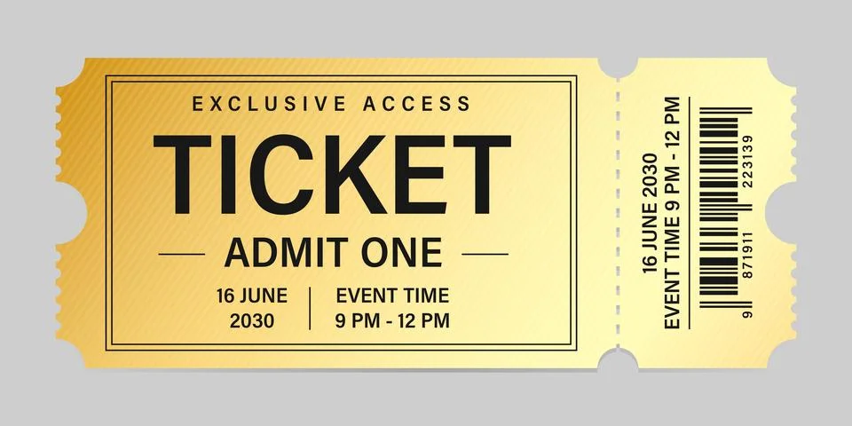 Luxury ticket vector template. Vector golden tickets isolated on backgound. Stock Illustration
