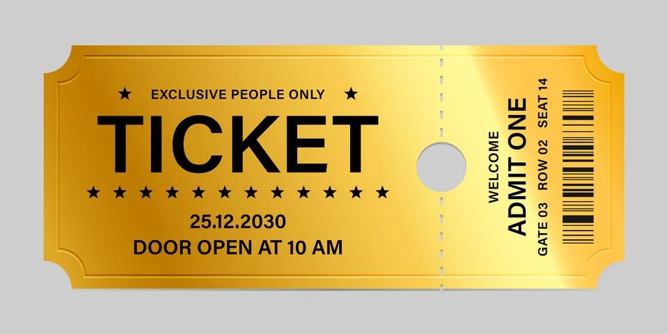 Luxury ticket vector template. Vector golden tickets isolated on backgound. Stock Illustration