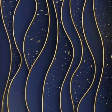 Luxury vertical paper cuted layered dark blue and gold background. 3D style Stock Illustration