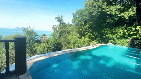 Luxury Villa Infinity Pool Overlooking Phang Nga Bay, Koh Yao Yai, Thailand Stock Footage 337927924
