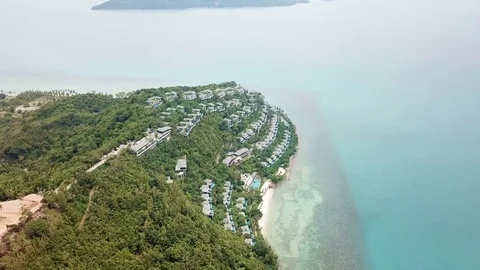 Luxury Villas on Tropical Island. Aerial View Stock Footage
