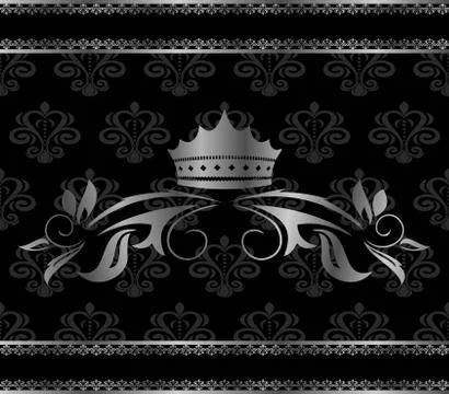 Luxury vintage aluminum frame template with crown Stock Illustration