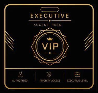 Luxury VIP executive access pass template with premium gold badge Stock Illustration