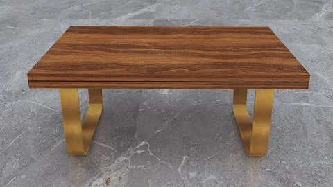 Luxury Walnut Wood Coffee Table with Gold Metal Base 3D Render 스톡 일러스트