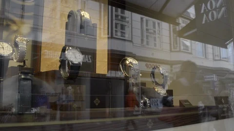 Luxury watches on display Stock Footage 93018790