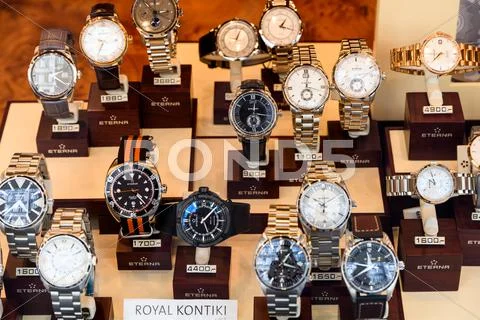 Luxury Watches For Sale In Shop Window Display